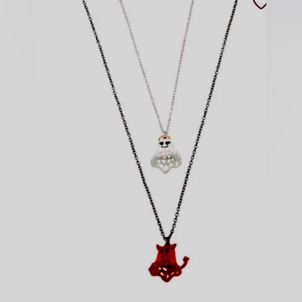 New Betsey Johnson Playful Red Devil & Angel Ghost A set of two necklaces